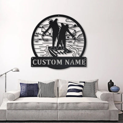 Personalized Bowfishing Father And Son Monogram Metal Sign Art ,Custom Bowfishing Metal Sign, Hunting Lover Sign Decoration For Living Room