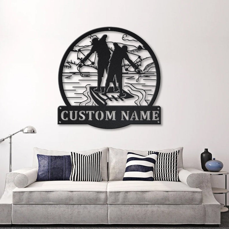 Personalized Bowfishing Father And Son Monogram Metal Sign Art ,Custom Bowfishing Metal Sign, Hunting Lover Sign Decoration For Living Room