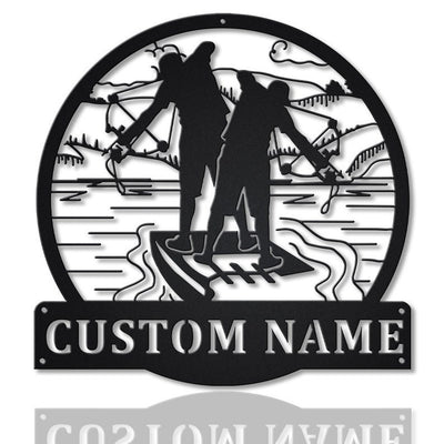 Personalized Bowfishing Father And Son Monogram Metal Sign Art ,Custom Bowfishing Metal Sign, Hunting Lover Sign Decoration For Living Room