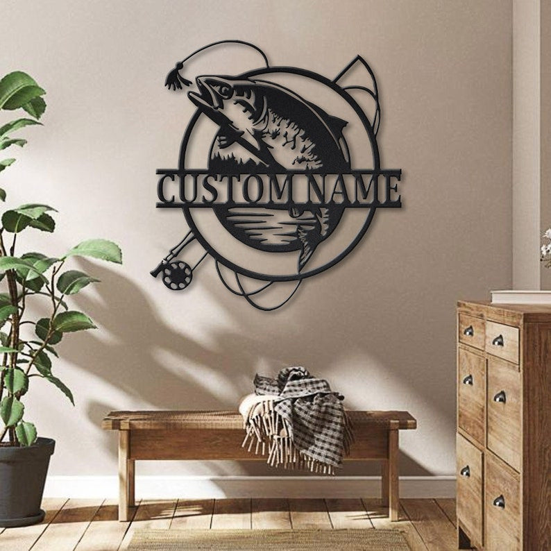 Personalized Trout Fishing Fish Pole Metal Sign Art Custom Trout Fishing Metal Sign Trout Fishing Gifts for Men Trout Fishing Gift