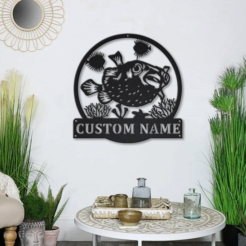 Personalized Porcupinefish Metal Sign WITH LED/WITHOUT LED Lights Custom Porcupinefish Metal Sign Fishing Gifts