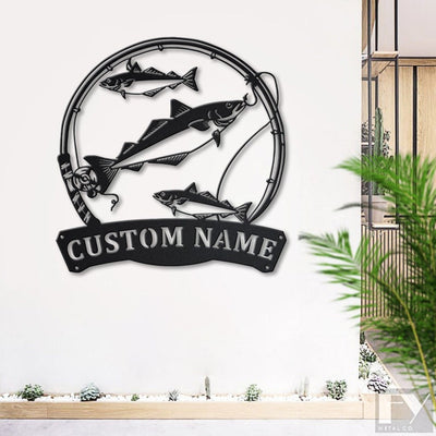 Personalized Pollocks Fishing Fish Pole Metal Sign WITH LED/WITHOUT LED Lights Custom Pollocks Fish Metal Sign Pollocks Fishing Custom Home Decor
