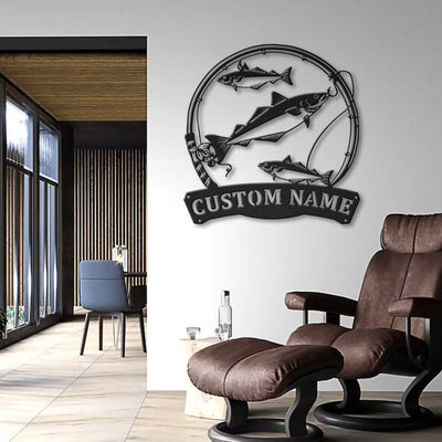 Personalized Pollocks Fishing Fish Pole Metal Sign WITH LED/WITHOUT LED Lights Custom Pollocks Fish Metal Sign Pollocks Fishing Custom Home Decor