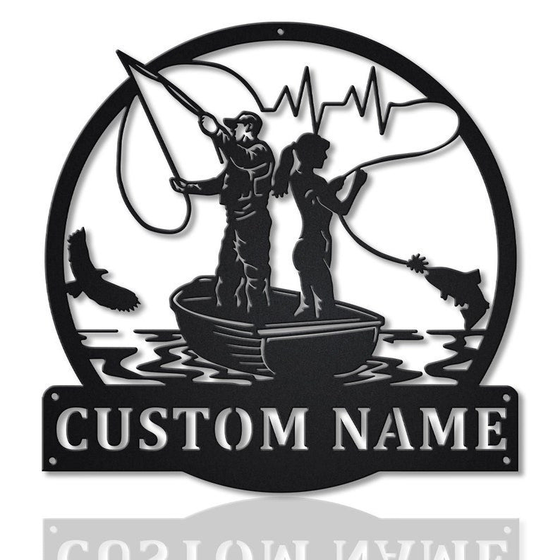 Personalized Couple Fishing Fish Pole Metal Sign WITH LED/WITHOUT LED Lights Custom Fishing Metal Sign Fishing Custom Home Decor