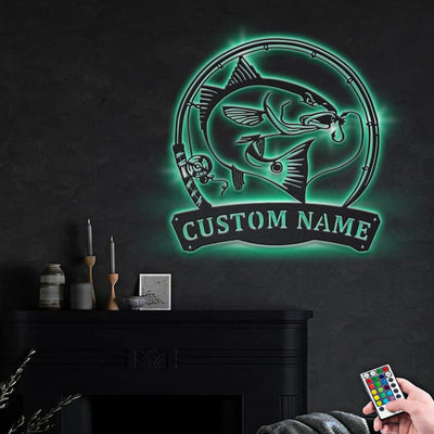 Personalized Red Drum Fishing Fish Pole Monogram Metal Sign WITH LED/WITHOUT LED Lights Custom Red Drum Fishing Metal Sign Hobbie Gifts