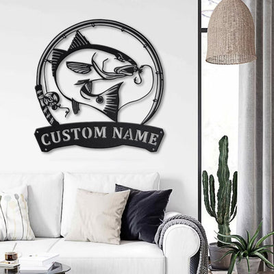 Personalized Red Drum Fishing Fish Pole Monogram Metal Sign WITH LED/WITHOUT LED Lights Custom Red Drum Fishing Metal Sign Hobbie Gifts