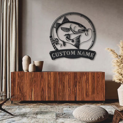 Personalized Red Drum Fishing Fish Pole Monogram Metal Sign WITH LED/WITHOUT LED Lights Custom Red Drum Fishing Metal Sign Hobbie Gifts