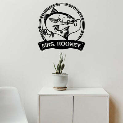 Personalized Red Drum Fishing Fish Pole Monogram Metal Sign WITH LED/WITHOUT LED Lights Custom Red Drum Fishing Metal Sign Hobbie Gifts
