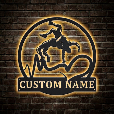 Personalized Love Wrestling Monogram Metal Sign WITH LED/WITHOUT LED Lights Custom Wrestling Metal Sign Birthday Gift Wrestling Gift