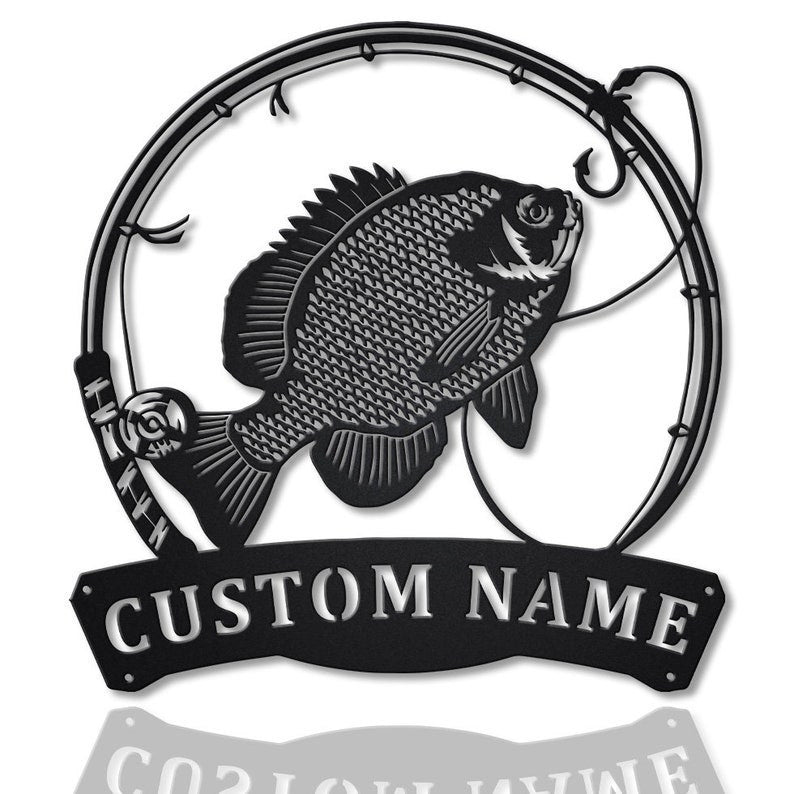 Personalized Bluegill Fishing Fish Pole Monogram Metal Sign WITH LED/WITHOUT LED Lights Custom Bluegill Fishing Metal Sign Hobbie Gifts