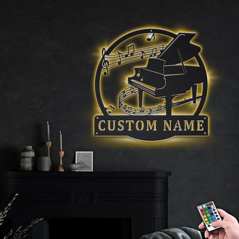 Personalized Piano Monogram Metal Sign WITH LED/WITHOUT LED Lights Custom Piano Metal Sign Music Gifts Birthday Gift Musical Instrument