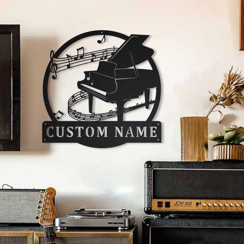Personalized Piano Monogram Metal Sign WITH LED/WITHOUT LED Lights Custom Piano Metal Sign Music Gifts Birthday Gift Musical Instrument