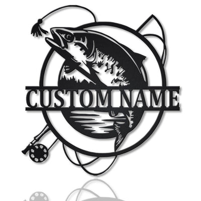 Personalized Trout Fishing Fish Pole Monogram Metal Sign WITH LED/WITHOUT LED Lights Custom Trout Fishing Metal Sign Hobbie Gifts Birthday Gift