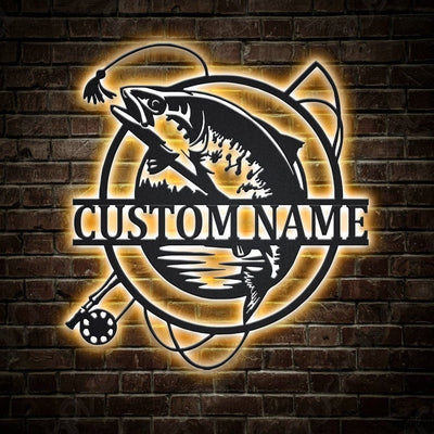 Personalized Trout Fishing Fish Pole Monogram Metal Sign WITH LED/WITHOUT LED Lights Custom Trout Fishing Metal Sign Hobbie Gifts Birthday Gift