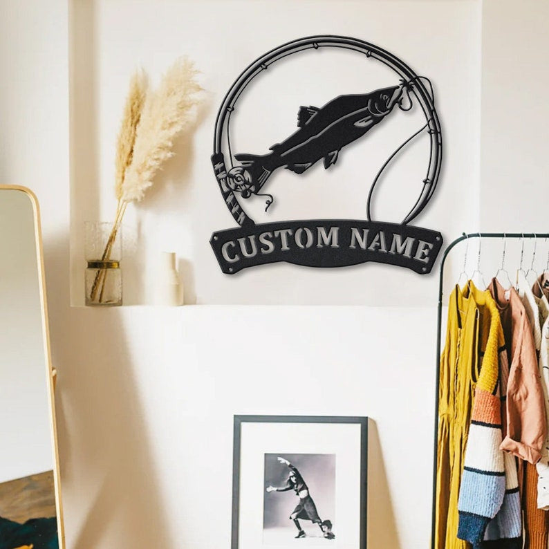 Personalized Humpies Salmon Fishing Fish Pole Metal Sign Art Custom Salmon Fishing Metal Sign Fishing Gift Decor Decoration