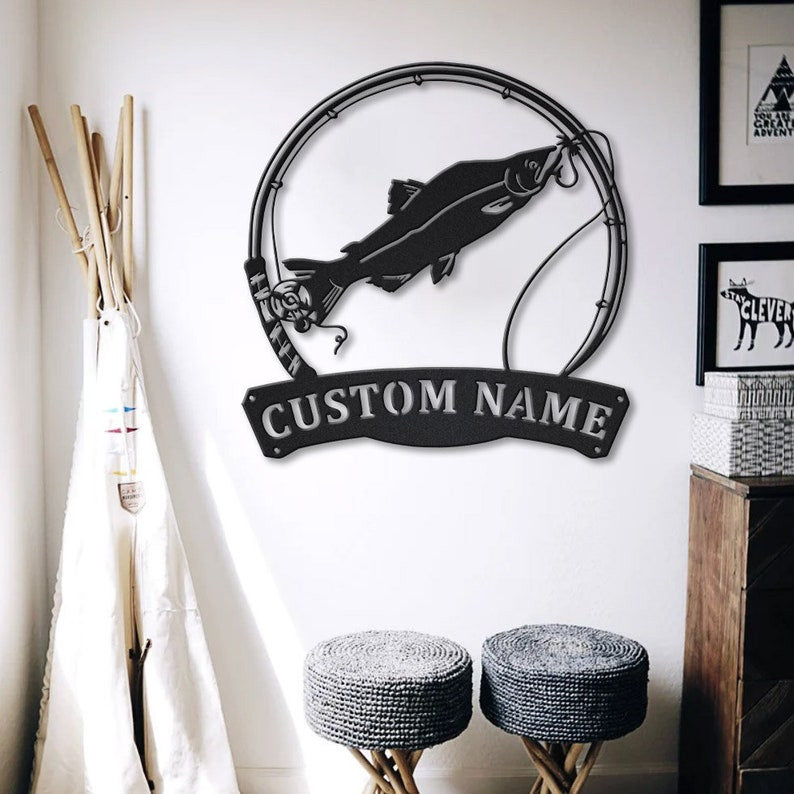 Personalized Humpies Salmon Fishing Fish Pole Metal Sign Art Custom Salmon Fishing Metal Sign Fishing Gift Decor Decoration