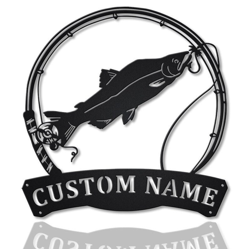 Personalized Humpies Salmon Fishing Fish Pole Metal Sign Art Custom Salmon Fishing Metal Sign Fishing Gift Decor Decoration