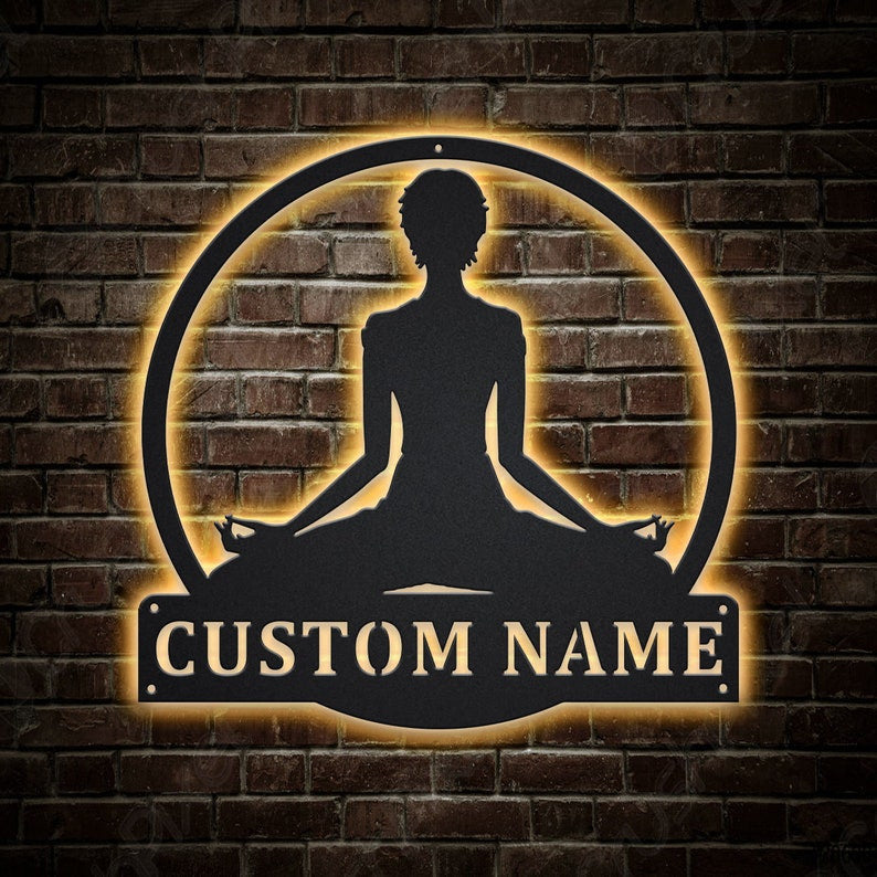 Personalized Yoga Meditation Metal Sign WITH LED/WITHOUT LED Lights v1 Custom Yoga Metal Sign Hobbie Gifts Yoga Meditation Custom Home Decor