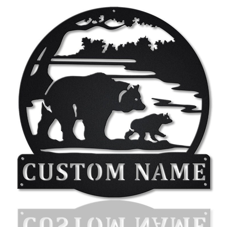 Personalized Bear & Cub Scenic Monogram Metal Sign WITH LED/WITHOUT LED Lights Custom Bear And Cub Scenic Metal Sign Bear Gifts Wedding Gift