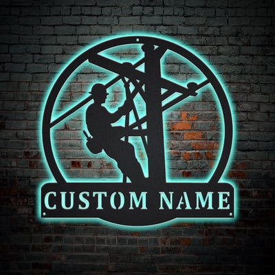 Personalized Lineman Monogram Metal Sign WITH LED/WITHOUT LED Lights Custom Lineman Metal Sign Birthday Gift Lineman Sign