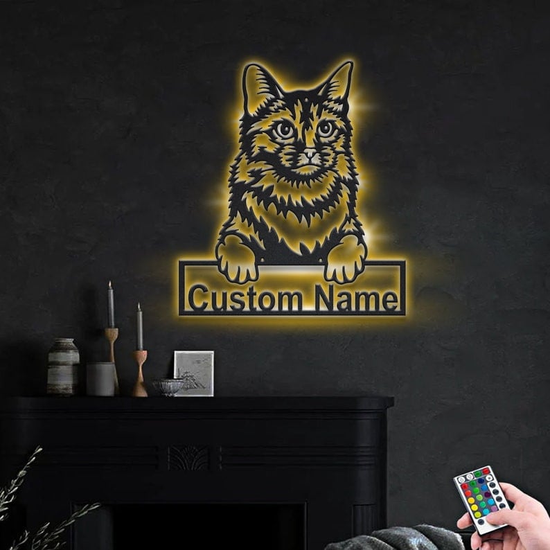 Personalized Somali Cat Metal Sign WITH LED/WITHOUT LED Lights Custom Somali Cat Metal Sign Birthday Gift Cat Sign