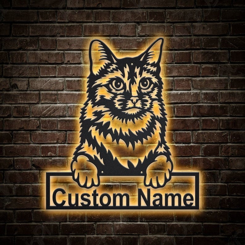 Personalized Somali Cat Metal Sign WITH LED/WITHOUT LED Lights Custom Somali Cat Metal Sign Birthday Gift Cat Sign