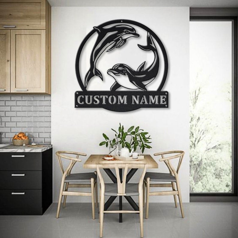 Personalized Couple Dolphin Metal Sign Art Custom Dolphin Metal Sign Beach Funny Gift Decor Decoration Birthday Gift