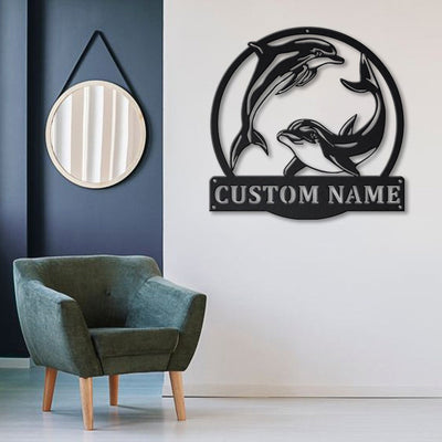 Personalized Couple Dolphin Metal Sign Art Custom Dolphin Metal Sign Beach Funny Gift Decor Decoration Birthday Gift