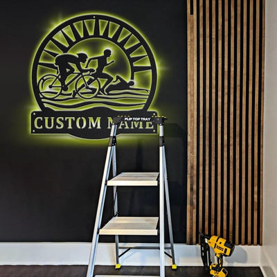 Personalized Triathlon Monogram Metal Sign WITH LED/WITHOUT LED Lights Custom Triathlon Metal Sign Sport Gifts Birthday Gift Triathlon Sign