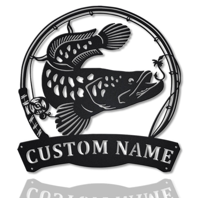 Personalized Snakehead Fish Pole Monogram Metal Sign Art , Custom Snakehead Fish Metal Sign, Fishing Lover Sign Decoration For Living Room