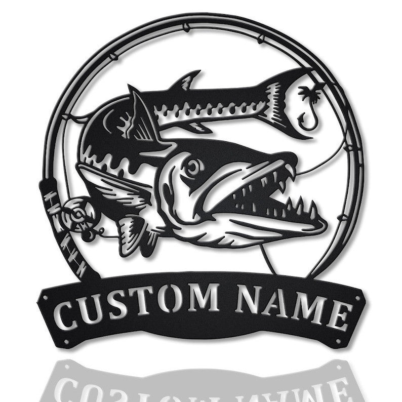 Personalized Barracudas Fishing Fish Pole Monogram Metal Sign WITH LED/WITHOUT LED Lights Custom Barracudas Fishing Metal Sign Hobbie Gifts