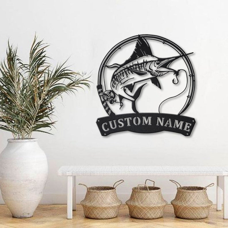 Personalized Swordfish Fishing Fish Pole Metal Sign Art Custom Swordfish Fishing Metal Sign Swordfish Fishing Gift Decor Decoration