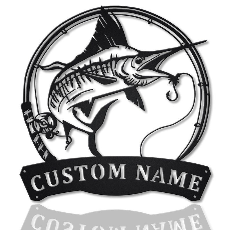 Personalized Swordfish Fishing Fish Pole Metal Sign Art Custom Swordfish Fishing Metal Sign Swordfish Fishing Gift Decor Decoration