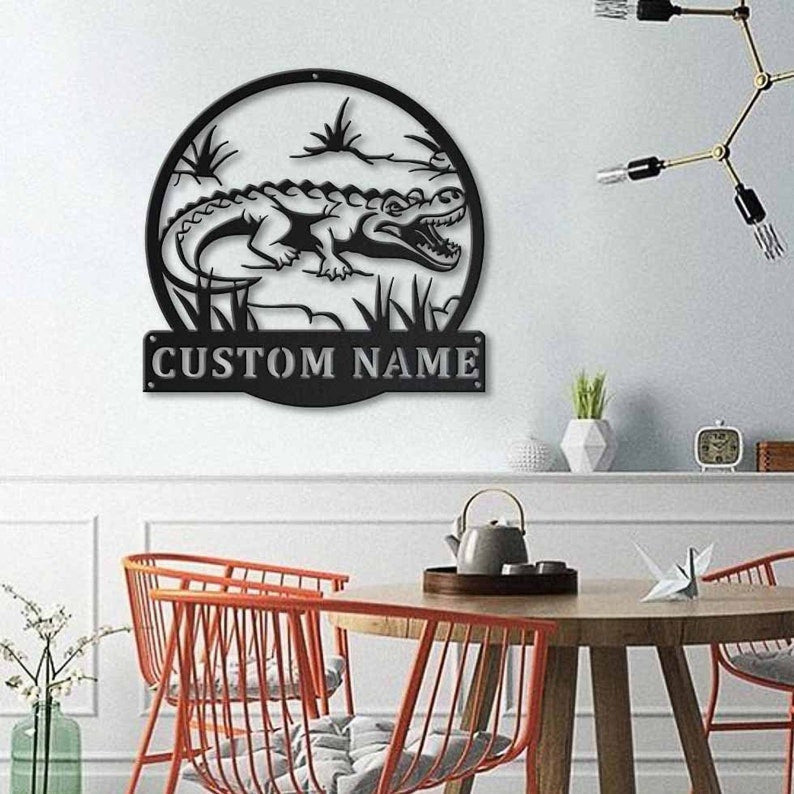 Personalized Crocodile Metal Sign Art Custom Crocodile Metal Sign Animal Funny Father's Day Gift Pets Gift Birthday Gift
