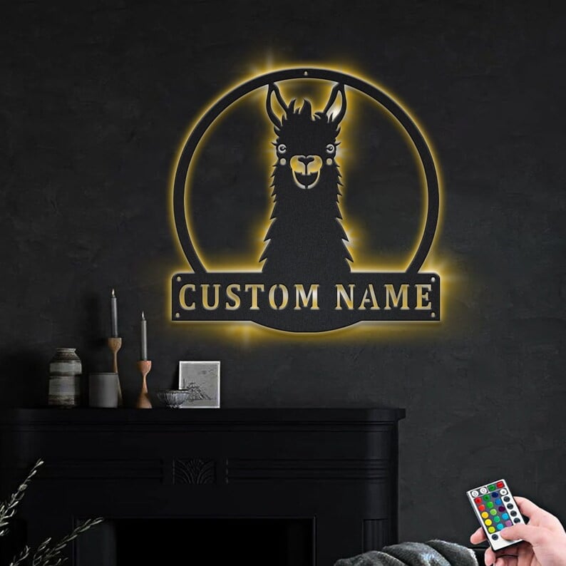 Personalized llama Animal Metal Sign WITH LED/WITHOUT LED Lights Custom llama Animal Metal Sign Birthday Gift llama Animal Sign