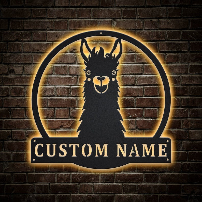 Personalized llama Animal Metal Sign WITH LED/WITHOUT LED Lights Custom llama Animal Metal Sign Birthday Gift llama Animal Sign