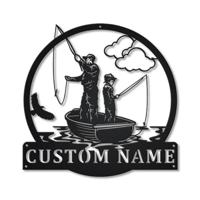 Personalized Fishing Father And Son Monogram Metal Sign WITH LED/WITHOUT LED Lights Custom Fishing Metal Sign Birthday Gift Father's Day Gift