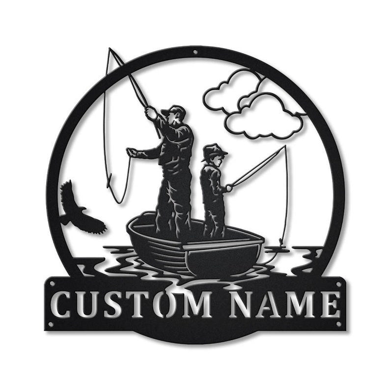 Personalized Fishing Father And Son Monogram Metal Sign WITH LED/WITHOUT LED Lights Custom Fishing Metal Sign Birthday Gift Father's Day Gift
