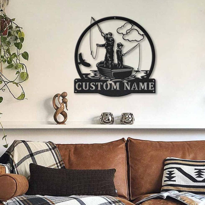 Personalized Fishing Father And Son Monogram Metal Sign WITH LED/WITHOUT LED Lights Custom Fishing Metal Sign Birthday Gift Father's Day Gift