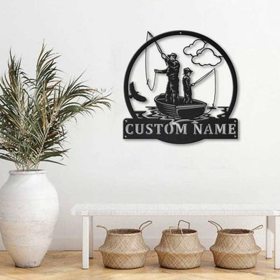 Personalized Fishing Father And Son Monogram Metal Sign WITH LED/WITHOUT LED Lights Custom Fishing Metal Sign Birthday Gift Father's Day Gift