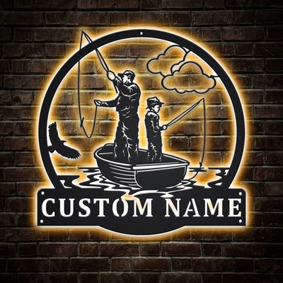 Personalized Fishing Father And Son Monogram Metal Sign WITH LED/WITHOUT LED Lights Custom Fishing Metal Sign Birthday Gift Father's Day Gift