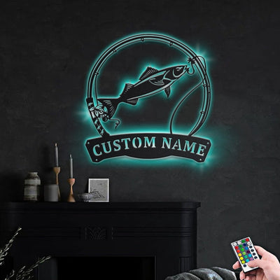Personalized Sablefish Fish Pole Monogram Metal Sign WITH LED/WITHOUT LED Lights Custom Sablefish Fishing Metal Sign Sablefish Gifts