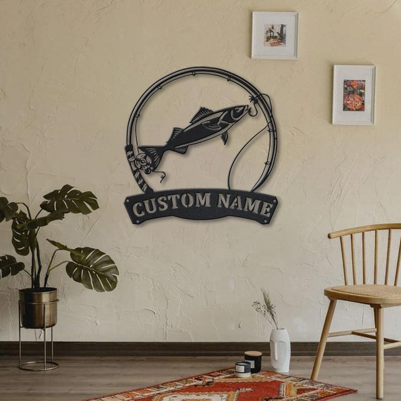 Personalized Sablefish Fish Pole Monogram Metal Sign WITH LED/WITHOUT LED Lights Custom Sablefish Fishing Metal Sign Sablefish Gifts