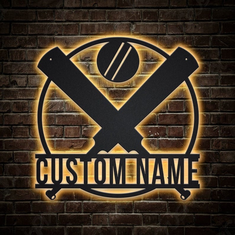 Personalized Cricket Ball Metal Sign WITH LED/WITHOUT LED Lights Custom Cricket Sport Metal Sign Birthday Gift Cricket Sport Sign