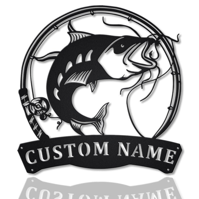Personalized Catfish Fishing Fish Pole Monogram Metal Sign WITH LED/WITHOUT LED Lights Custom Catfish Metal Sign Hobbie Gifts