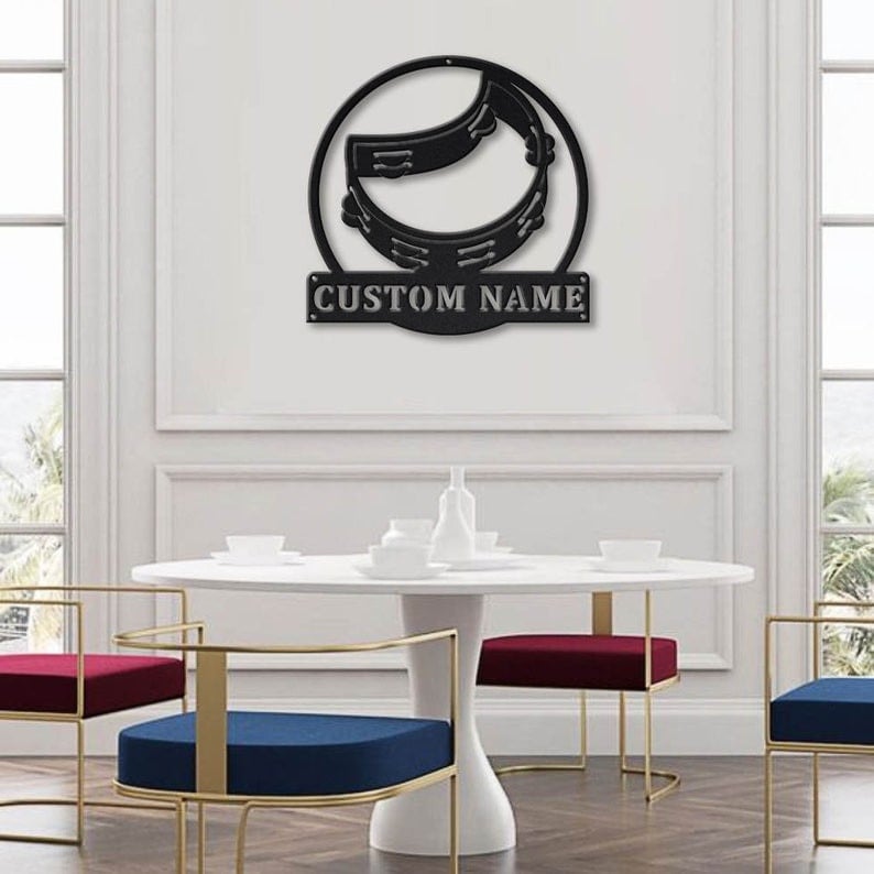 Personalized Tambourine Monogram Metal Sign Art Custom Tambourine Monogram Metal Sign Birthday Gift Tambourine Gift Music Gift