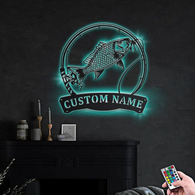 Personalized Mutton Snapper Fish Pole Monogram Metal Sign WITH LED/WITHOUT LED Lights Custom Mutton Snapper Fishing Metal Sign Fishing Gifts
