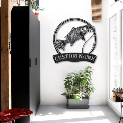 Personalized Mutton Snapper Fish Pole Monogram Metal Sign WITH LED/WITHOUT LED Lights Custom Mutton Snapper Fishing Metal Sign Fishing Gifts