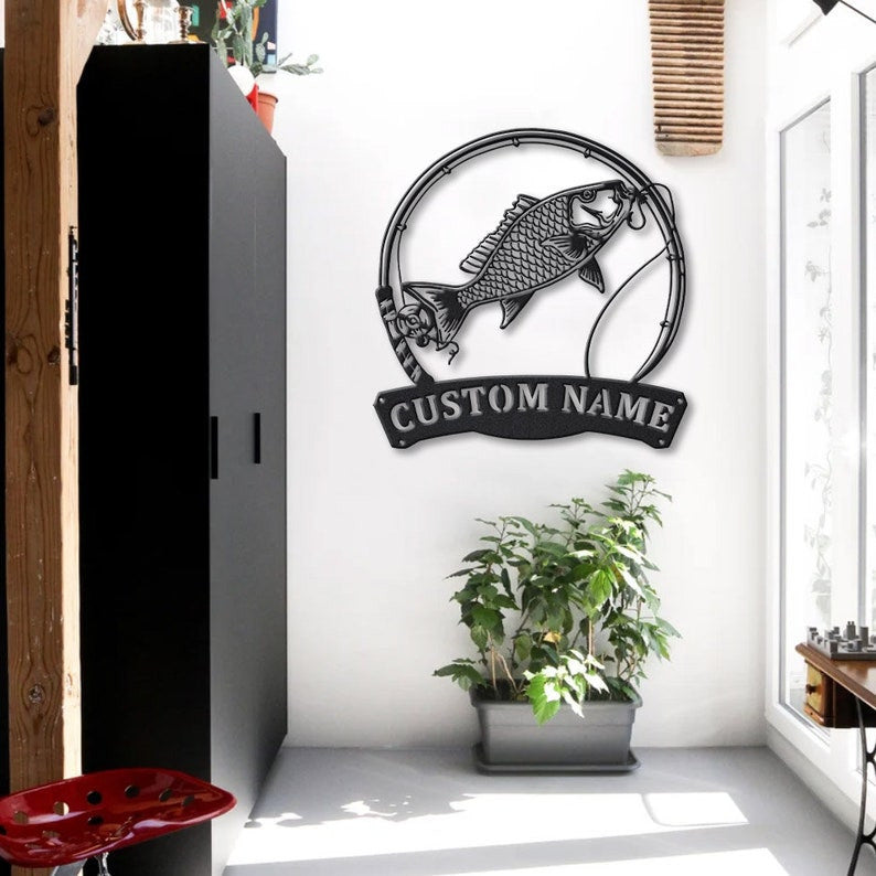 Personalized Mutton Snapper Fish Pole Monogram Metal Sign WITH LED/WITHOUT LED Lights Custom Mutton Snapper Fishing Metal Sign Fishing Gifts
