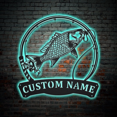 Personalized Mutton Snapper Fish Pole Monogram Metal Sign WITH LED/WITHOUT LED Lights Custom Mutton Snapper Fishing Metal Sign Fishing Gifts